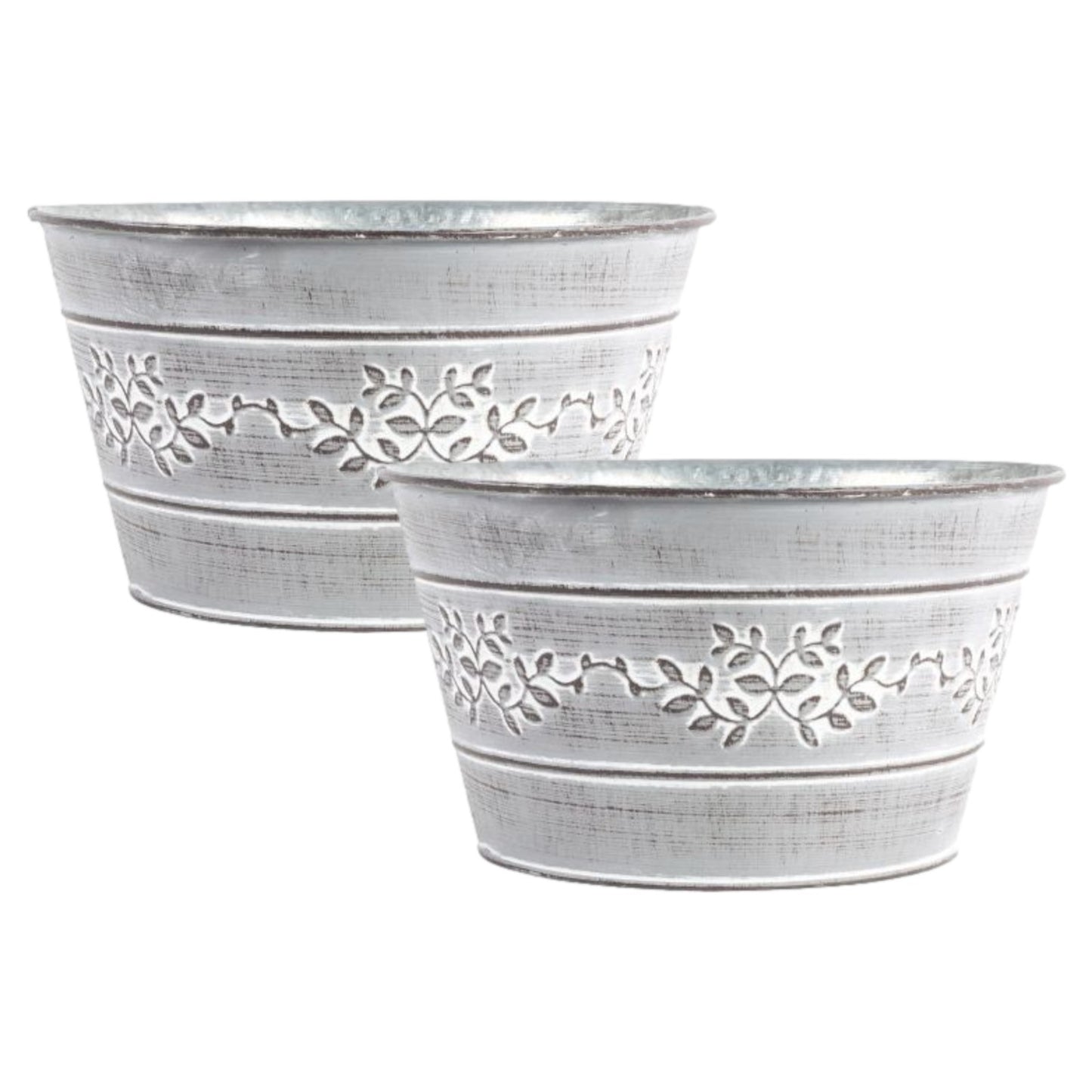 Grey Metal Leafy Vine Bowl Tin Pail Planter 21cm Indoor Garden Flower Plant Pot