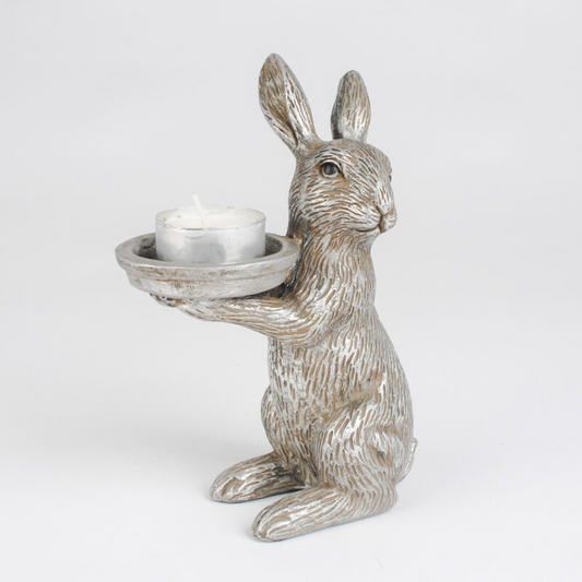 Antique Silver Rabbit Hare Resin Candlestick Candle Holder Dinner Table Decor