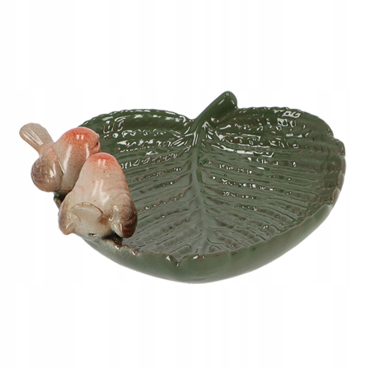 Ceramic Bird Bath Pair Of Birds Leaf Embossed Pattern Garden Decor Bird Feeder