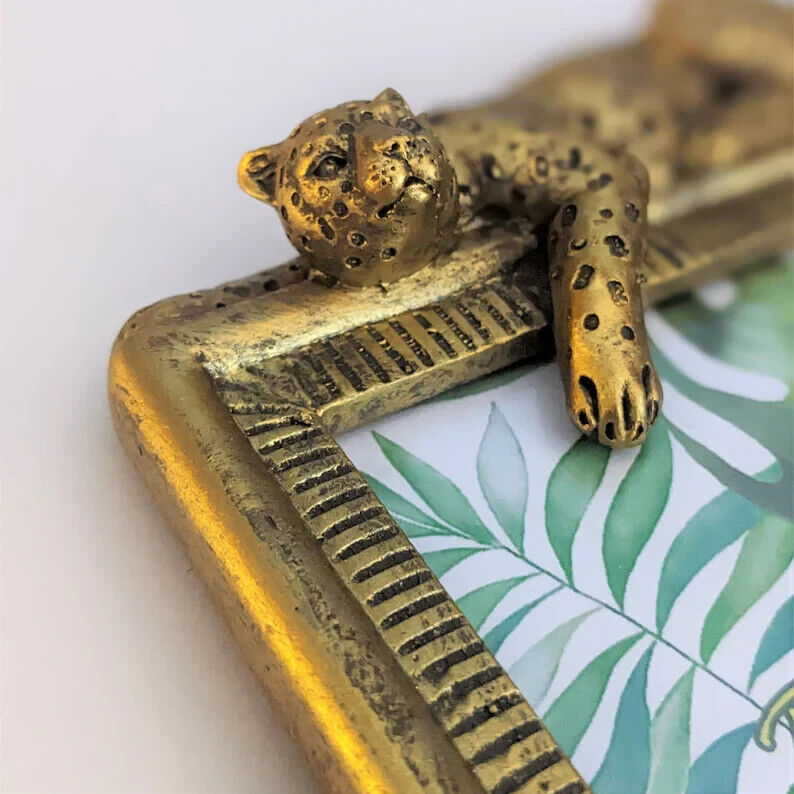 Gold Leopard Cheetah Photo Frame Free Standing Picture Holder 6x4 Vintage Look