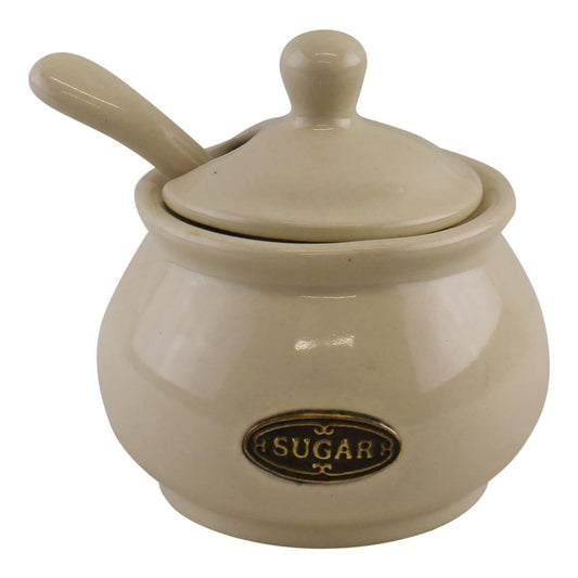 Ceramic Rustic Cream Sugar Pot with Lid, Spoon Home Office Pot with Tea Serving