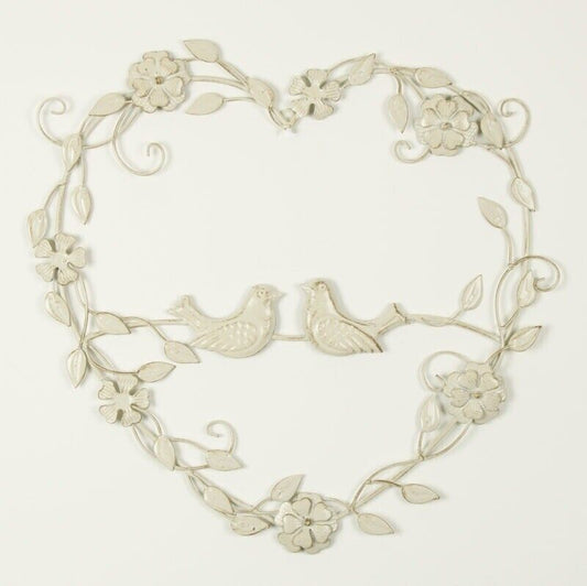 Metal Heart Wreath Birds & Flowers Antique Shabby Chic French Style Wall Decor