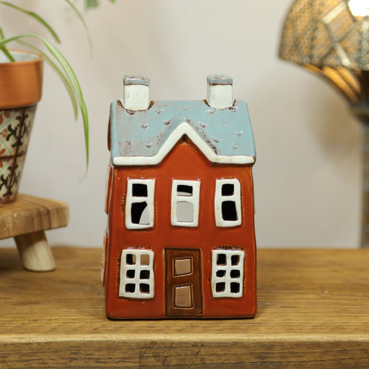 Ceramic Tealight Candle Holder Cottage Shaped House Cottage Gift Xmas Festive