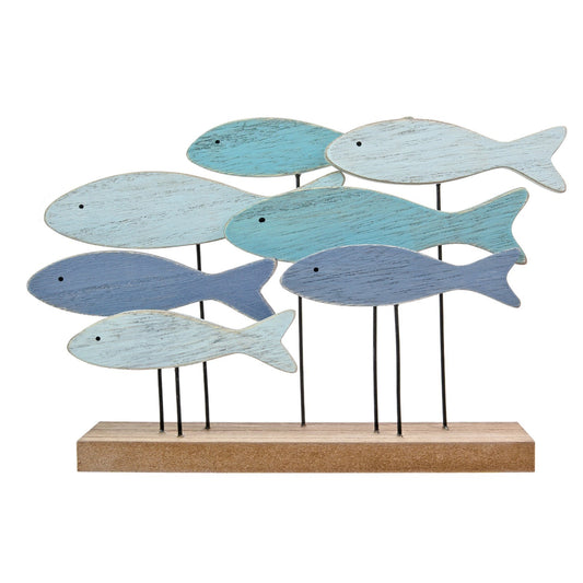 Wooden Shoal of Fish on a Log Ornament Bathroom Distressed Shabby Chic Sculpture