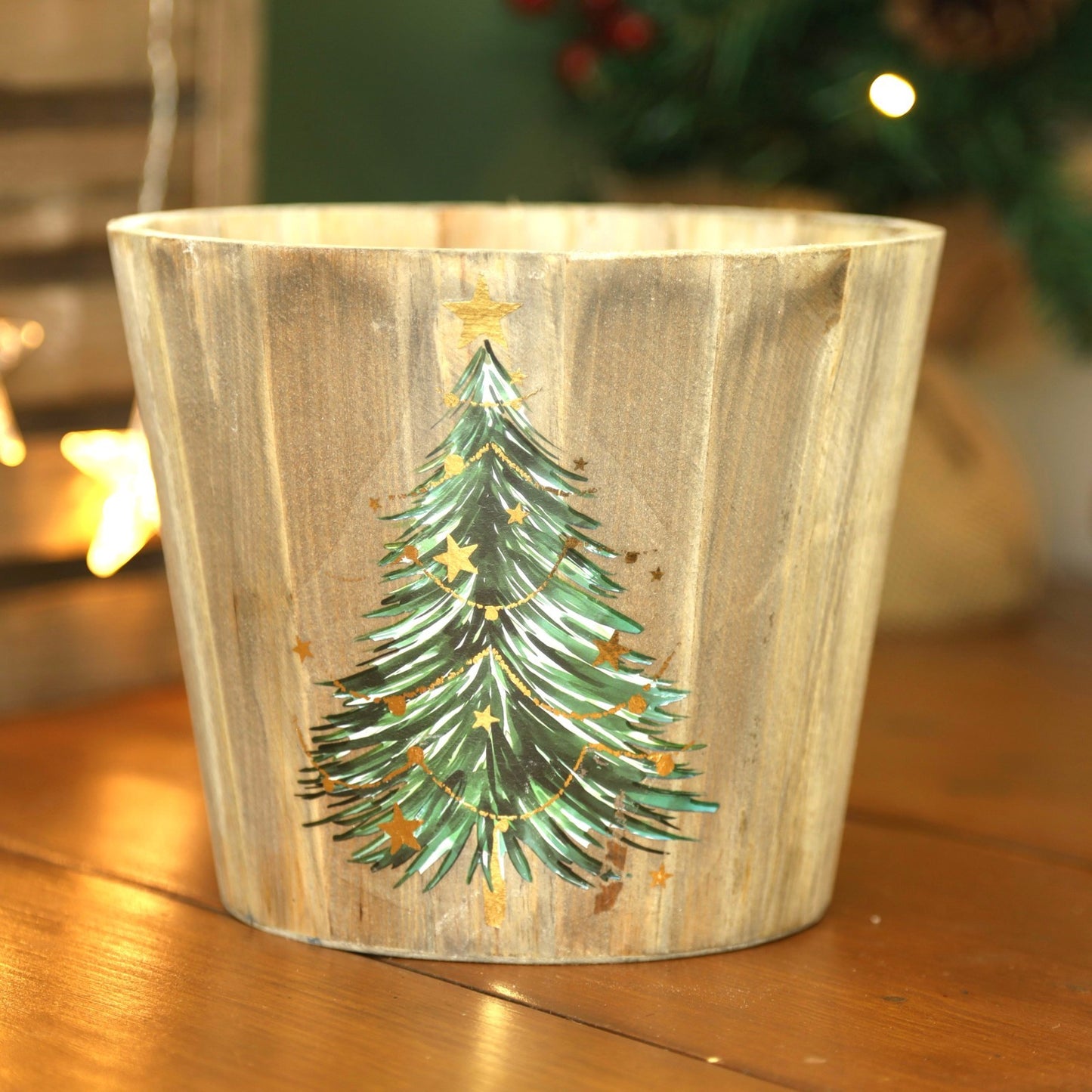 Wooden Planter 19.5cm Christmas Tree Theme Xmas Decorative Indoor Plant Pot Gift