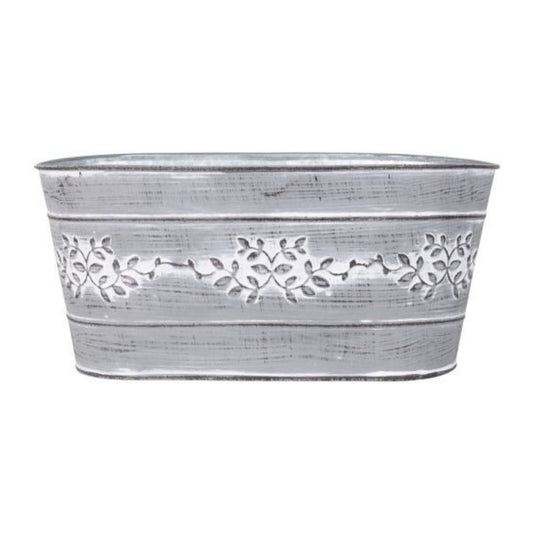 Grey Metal Leafy Vine Tin Trough 24cm Planter Indoor Garden Flower Plant Pot