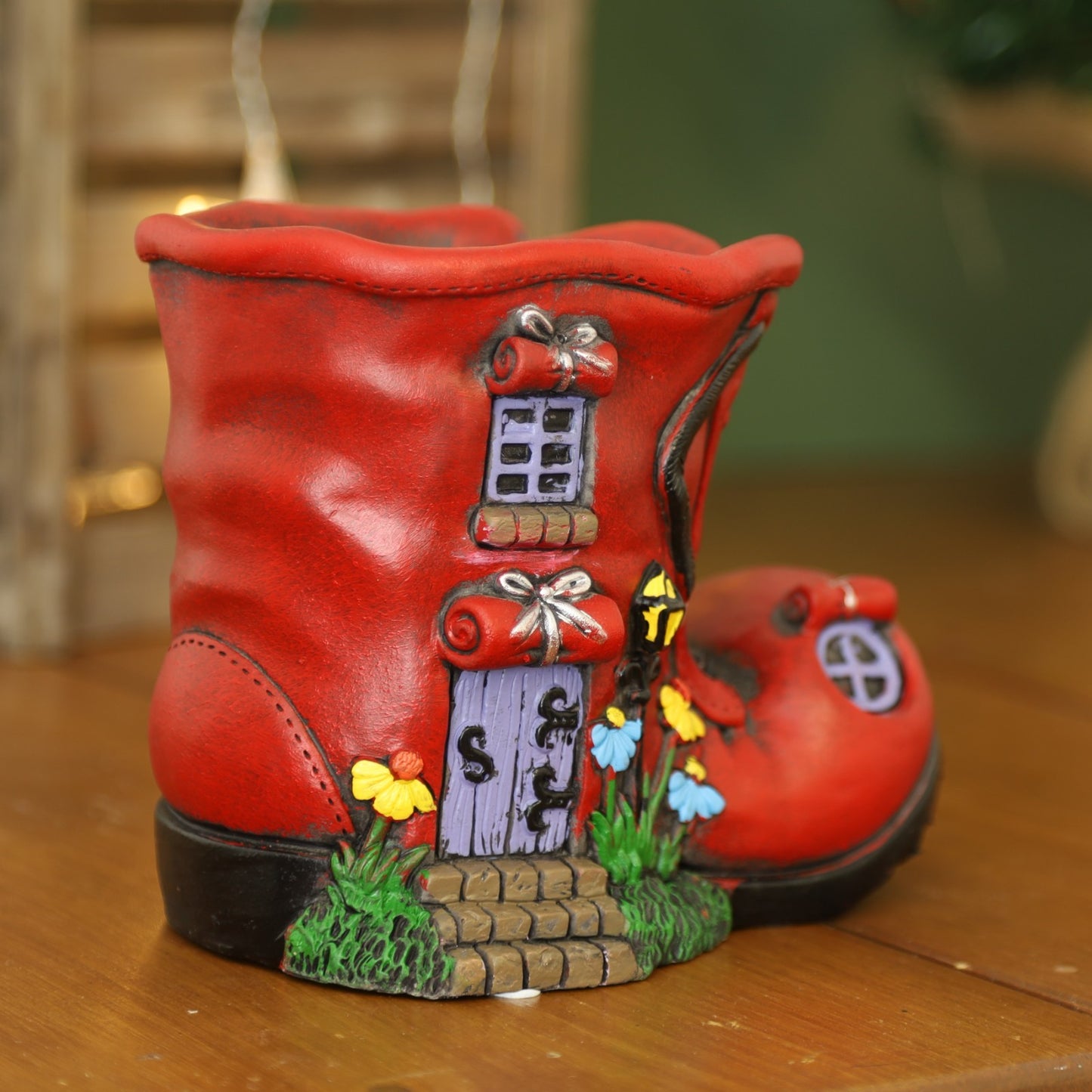 Cement Red Fairy Door House Planter 19cm Christmas Xmas Home Garden Plant Pot