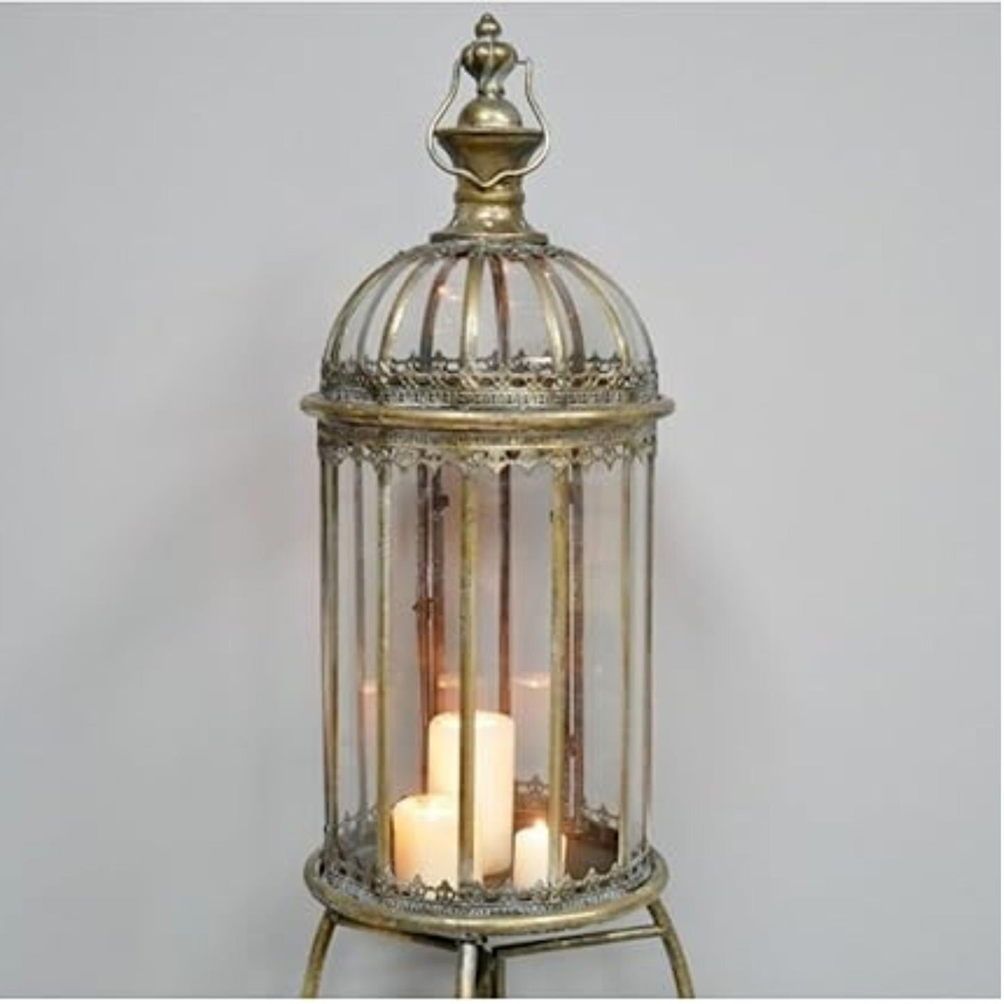 Gold Lantern on Stand Vintage Tall Rustic Antique Style Home Candle Holder Gift