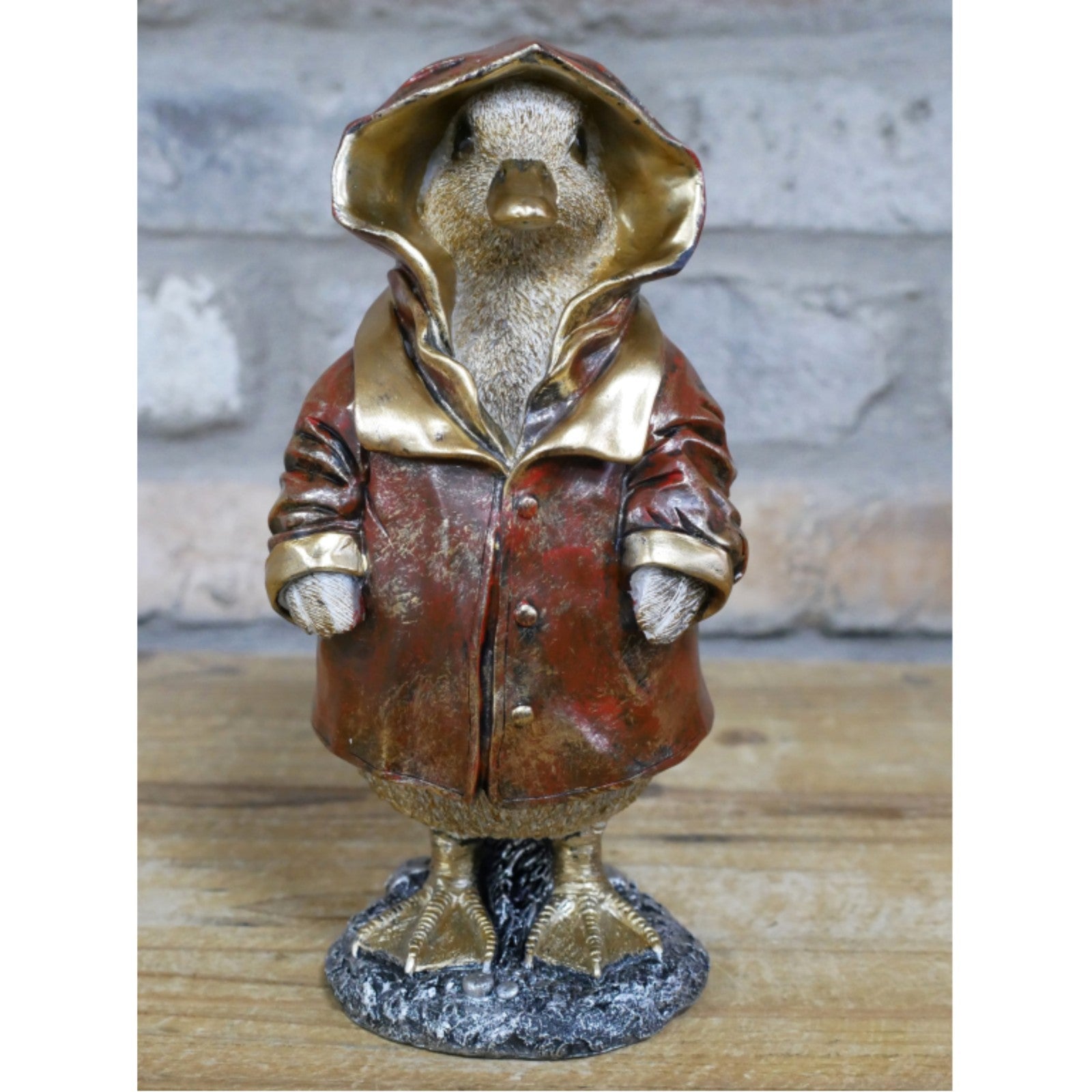 Resin Duck in Raincoat Ornament Quirky Animal Figurine Red Coat Duck Statue Gift