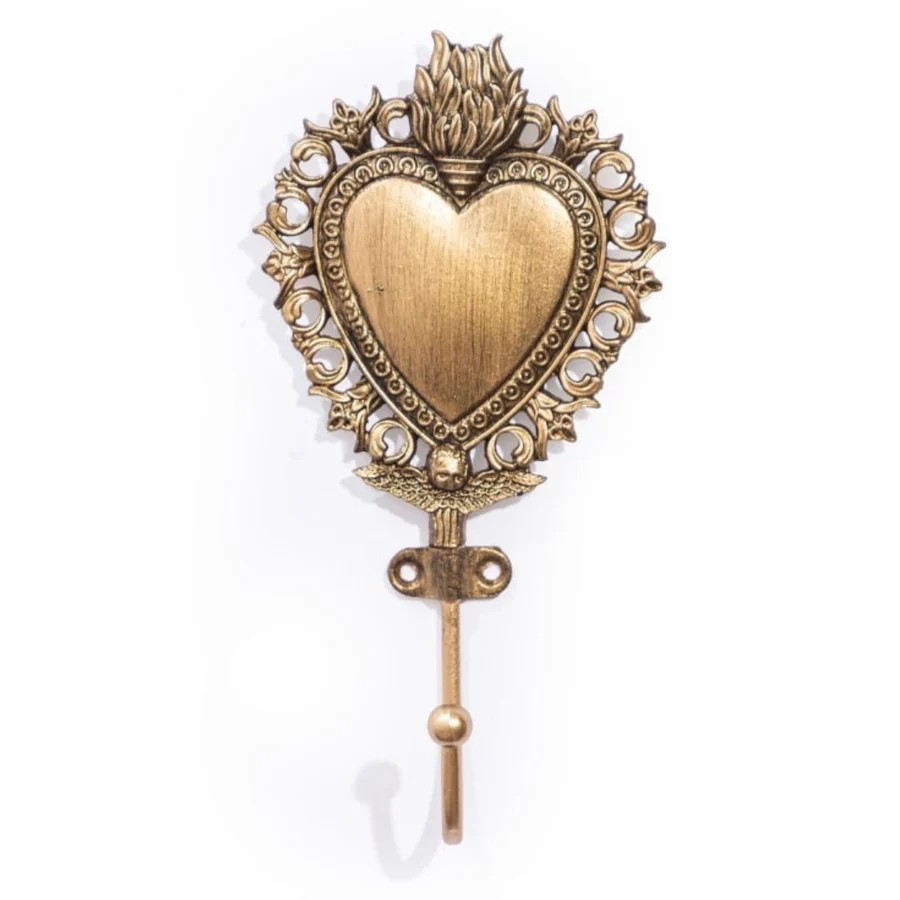 Metal Coat Hook Sacred Heart Antique Gold Wall Mounted Gothic Catholic Key Hook