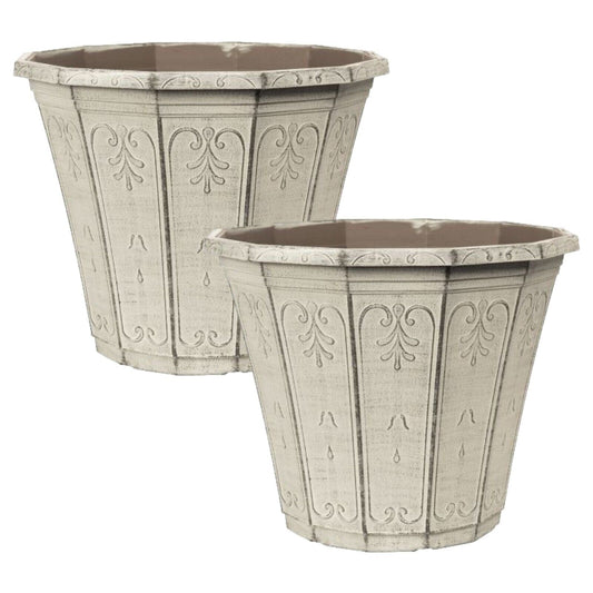 2Pc Round Plastic White Calista Planter 30cm Vintage 9.5L Home Garden Plant Pot