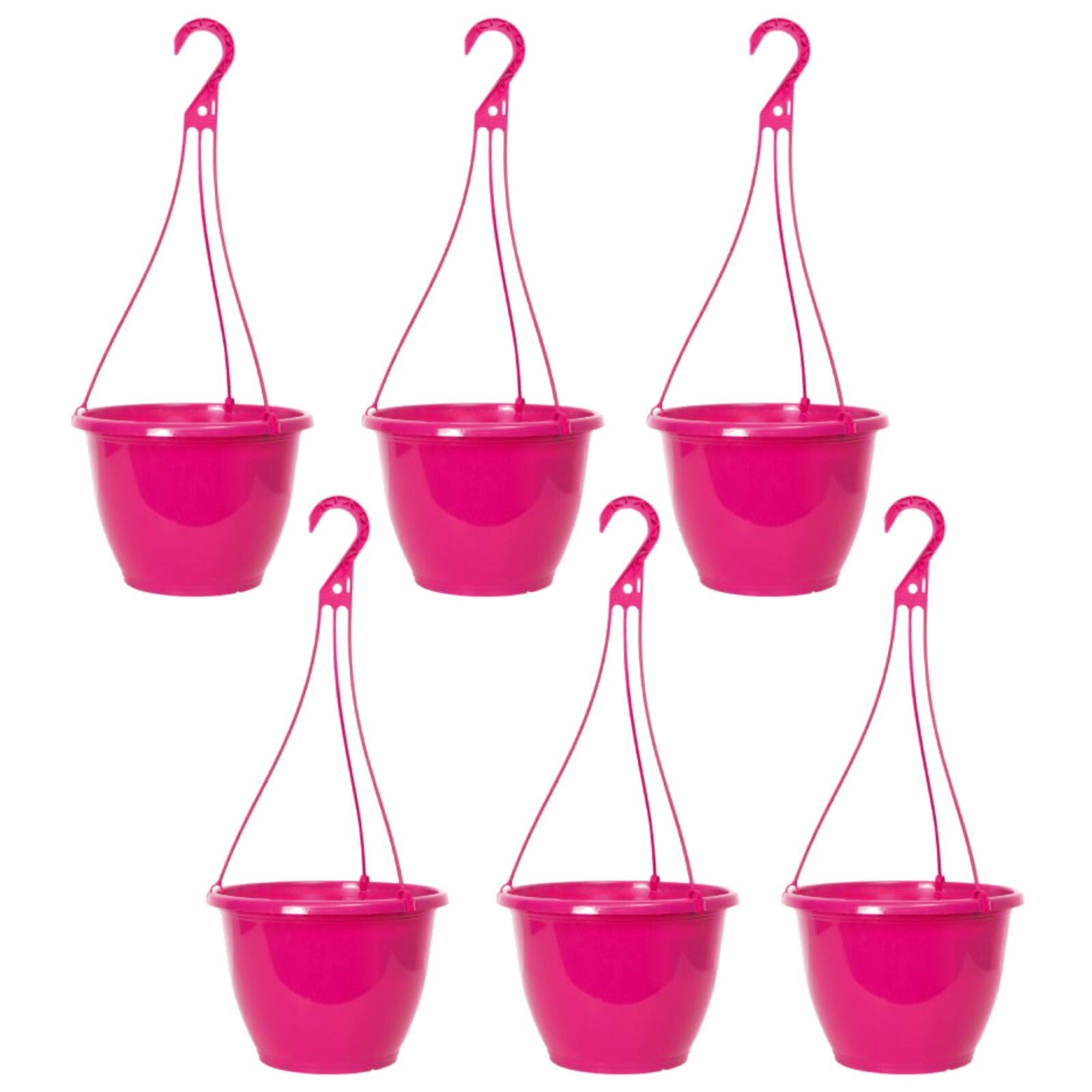 Round Plastic Pink Hanging Basket 26cm Glossy Plant Pot 5L Garden Hook Planter