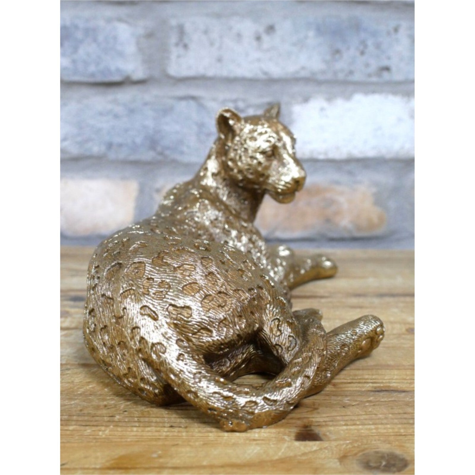 Gold Resin Laying Leopard Ornament Cat Figure Figurine Statue Sculpture Decor