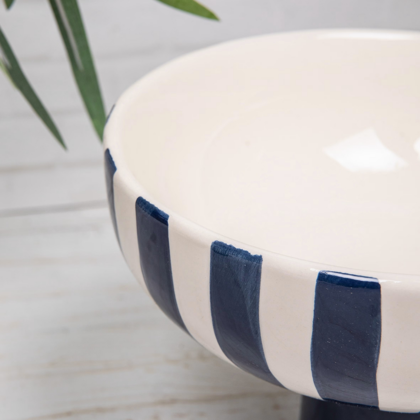 Ceramic Fruit Bowl Blue White Glazed Pedestal Dish Salad Serving Bowl Kitchen