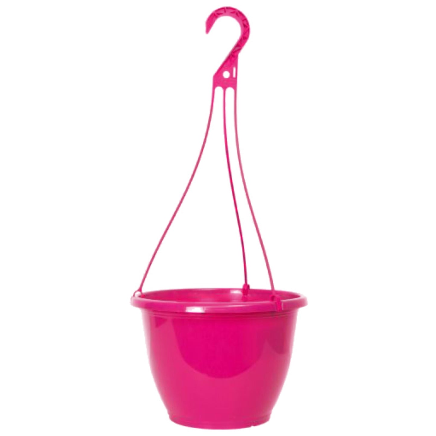 Round Plastic Pink Hanging Basket 26cm Glossy Plant Pot 5L Garden Hook Planter
