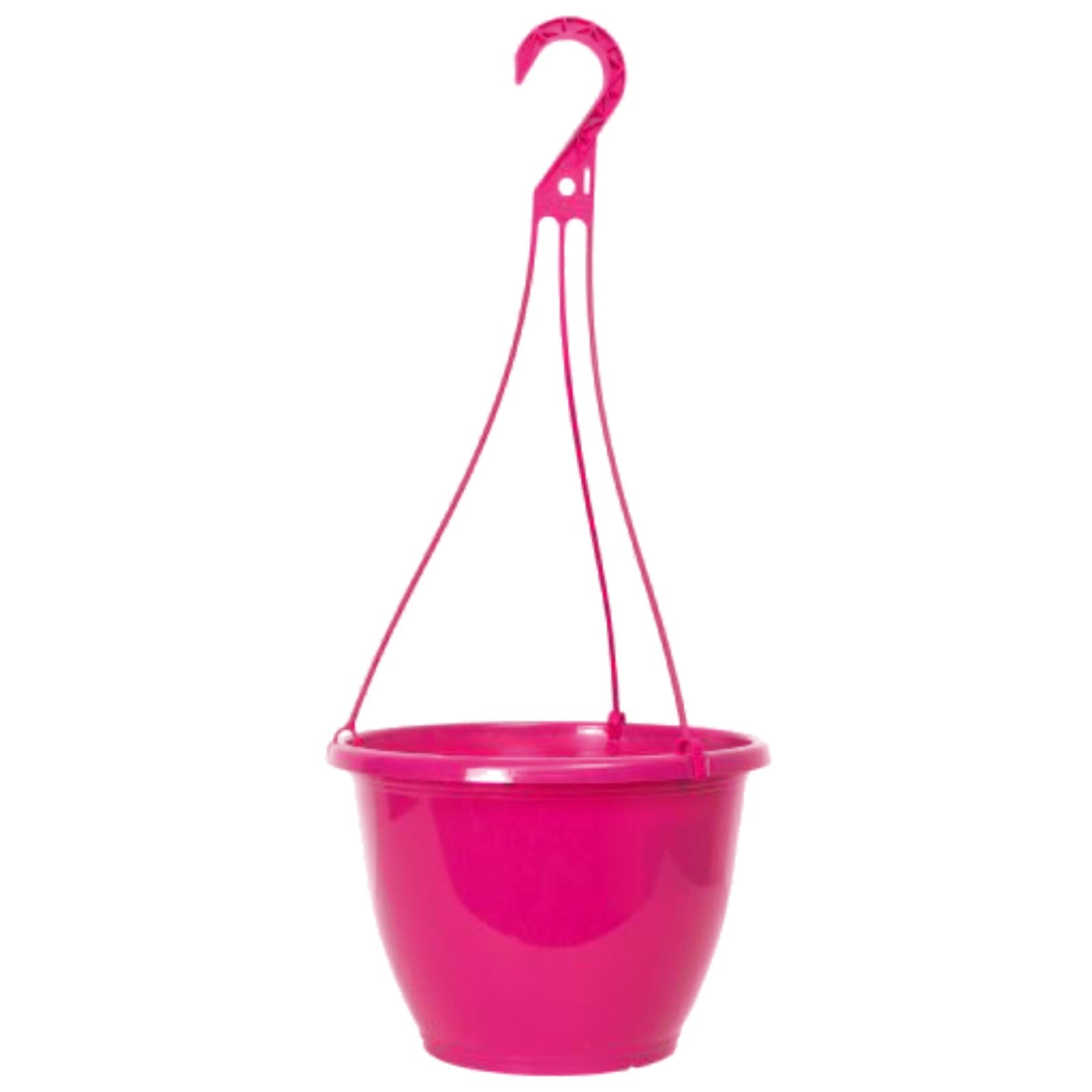 Round Plastic Pink Hanging Basket 26cm Glossy Plant Pot 5L Garden Hook Planter