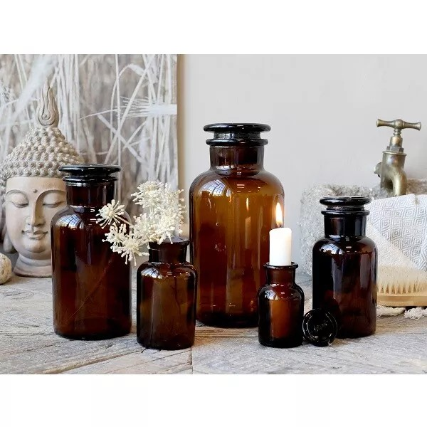 5Pc Old French Apothecary Glass With Lid  Mocca by Chic Antique Botanical Jar