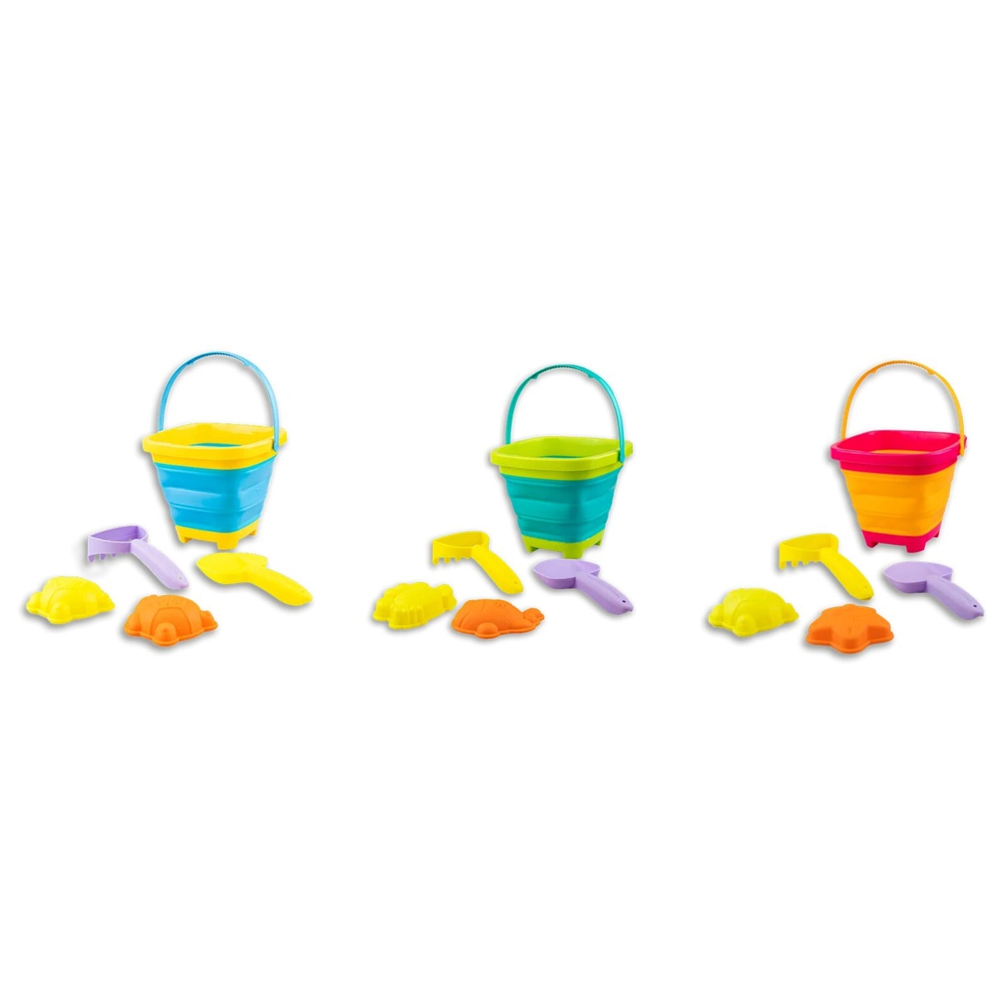 Sand Beach Foldable Bucket 5Pc Tools Set Plastic Garden Toys Kid Outdoor Toy Set