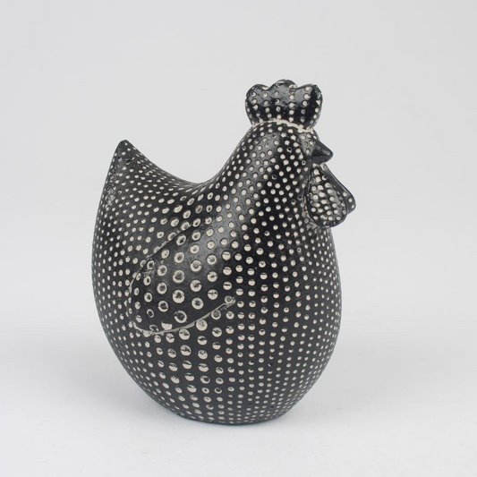 Black n White Resin Hen 12cm Spotty Cockerel Ornament Rooster Sculpture Figurine