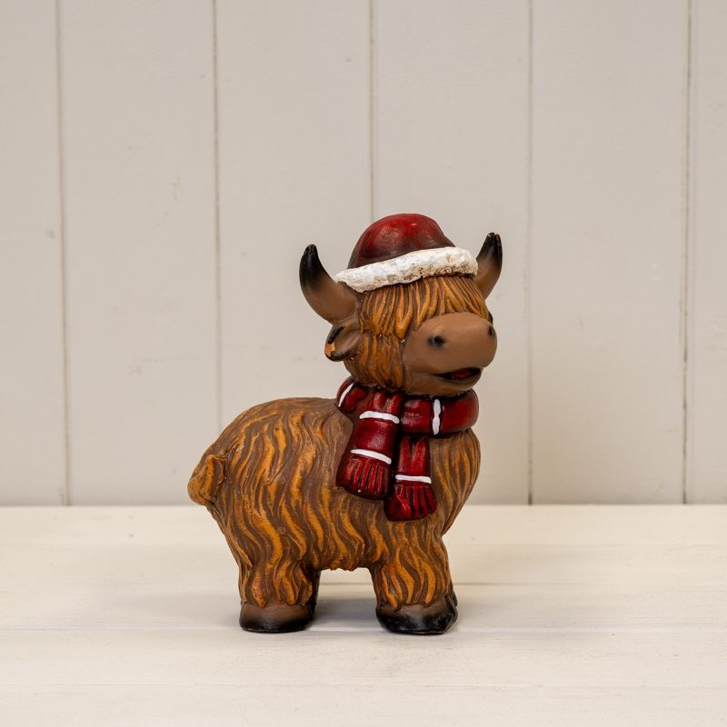 Terracotta Highland Cow Ornaments Christmas Calf Statue Farmhouse Country Xmas