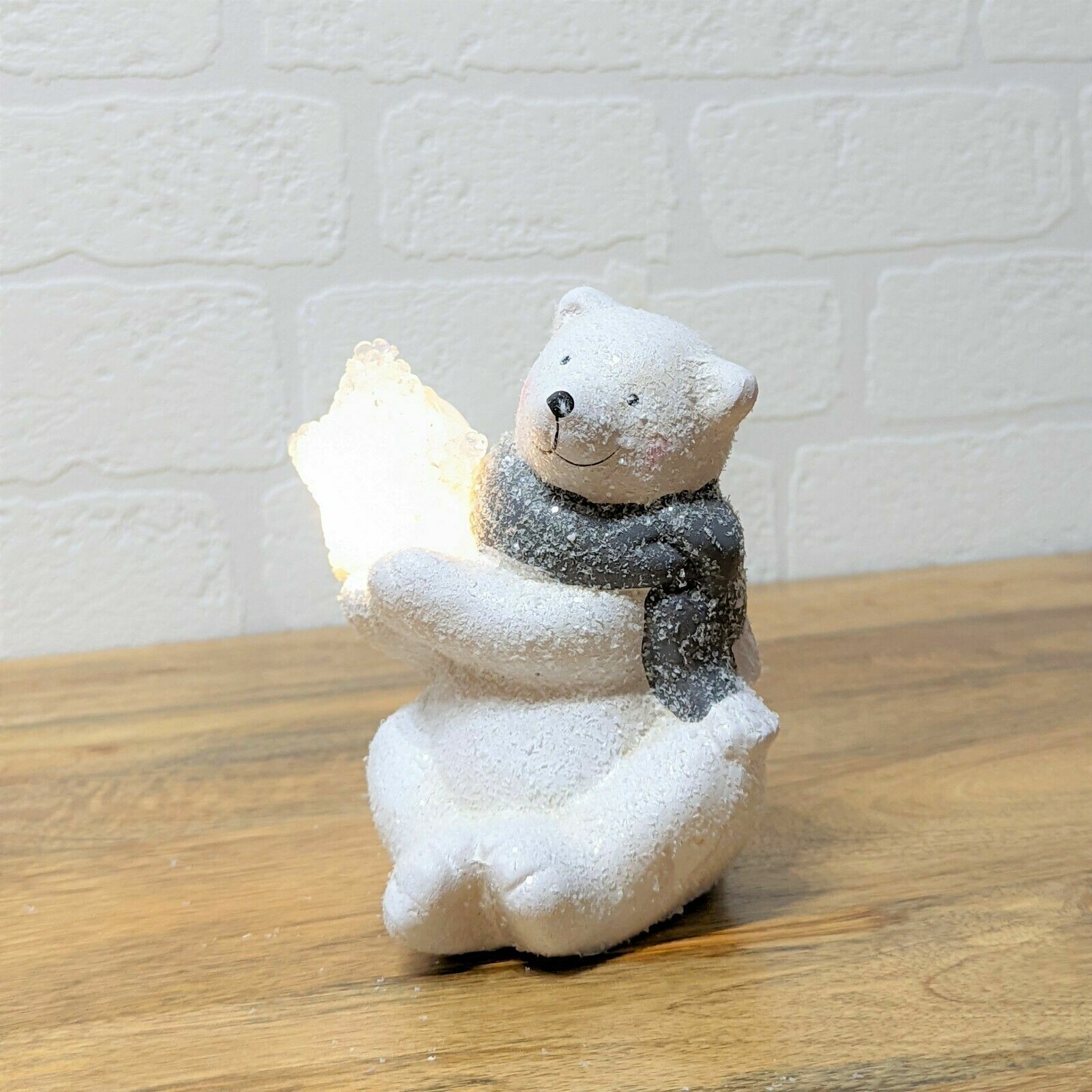 Christmas LED Polar Bear Light-Up Warm White Table Ornament Star On Left 18cm