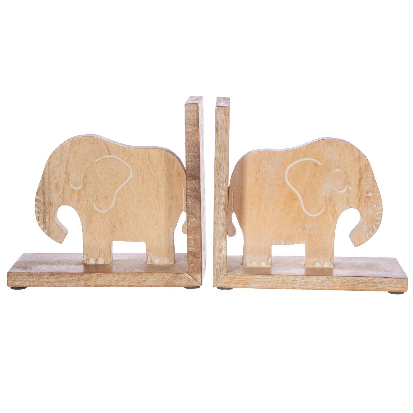 Elephant Wooden Hand Carved Bookends Animal Jungle Theme Nursery Decor Book Ends