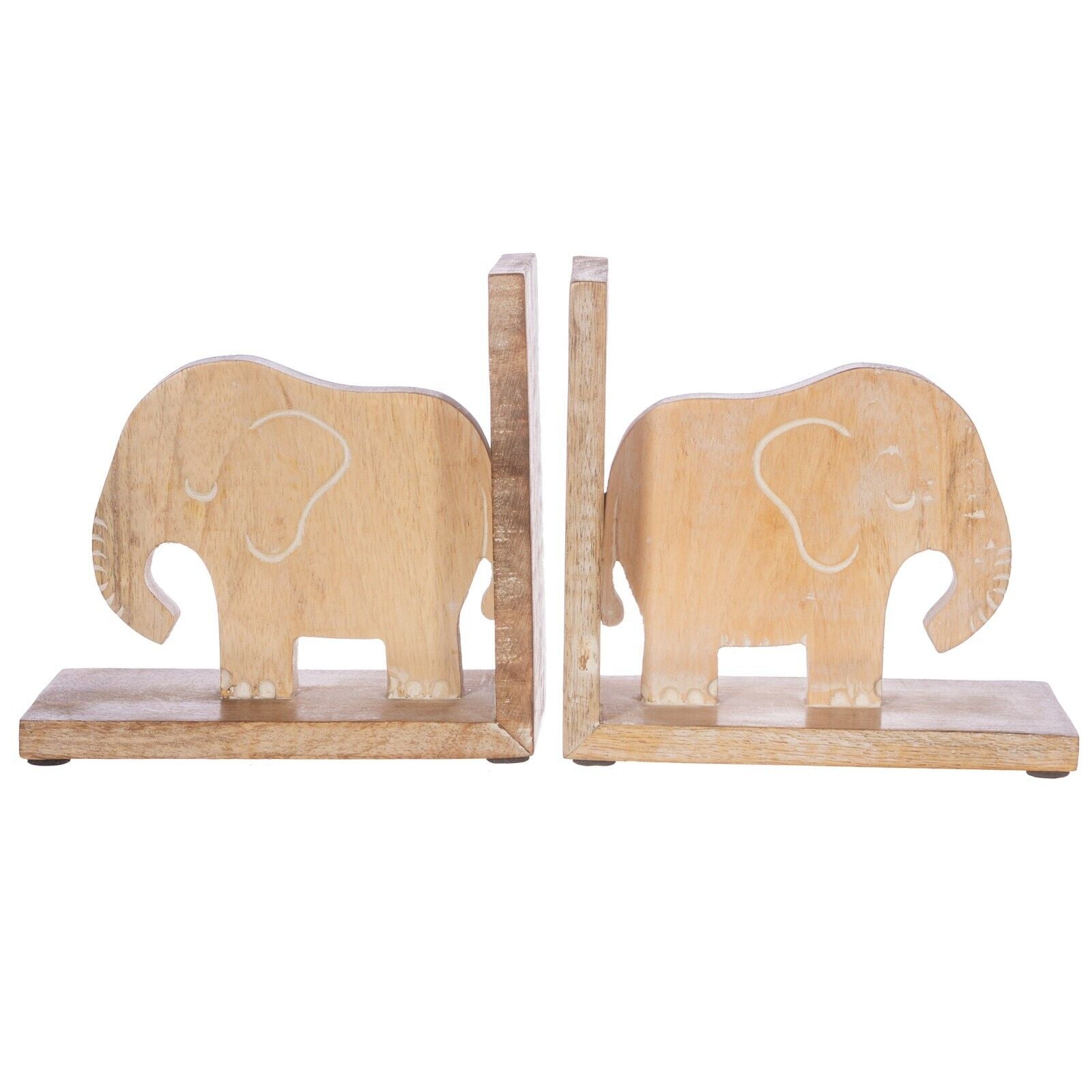 Elephant Wooden Hand Carved Bookends Animal Jungle Theme Nursery Decor Book Ends