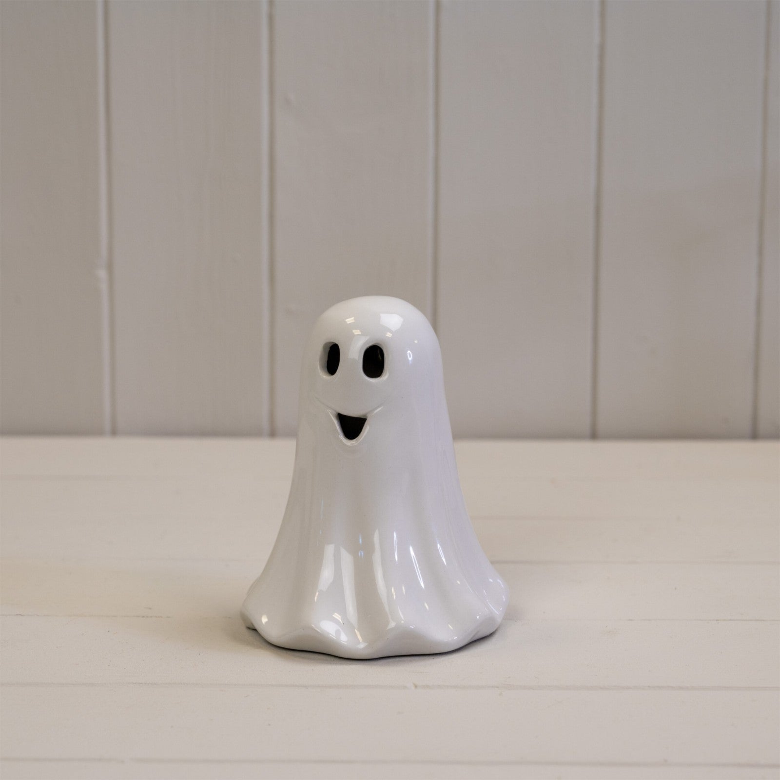 White Ceramic Ghost Decoration with LED Autumn Halloween Shelfsiiter Ornaments