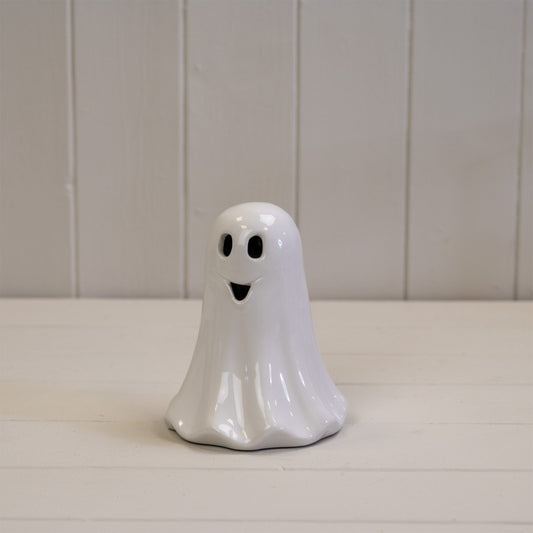 White Ceramic Ghost Decoration with LED Autumn Halloween Shelfsiiter Ornaments