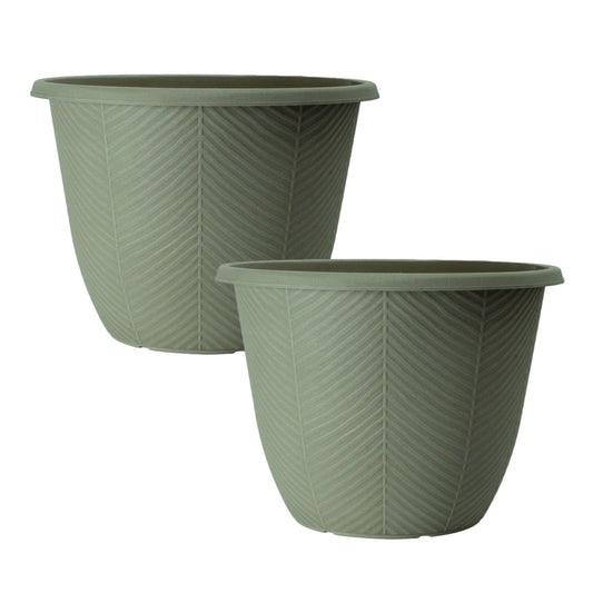2Pc Round Plastic Green Plant Pot 32cm Outdoor 11L Home Garden Planter Cover Pot
