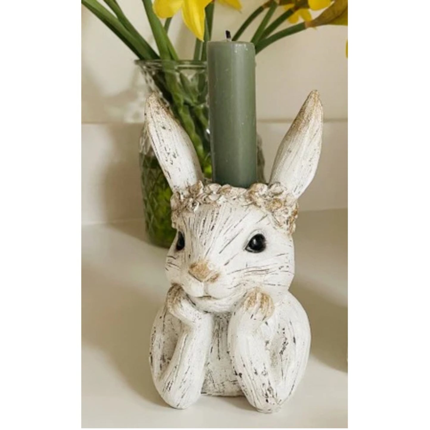 Resin White Rabbit Ornament Bunny Taper/Dinner Candle Holder Vintage Tabletop