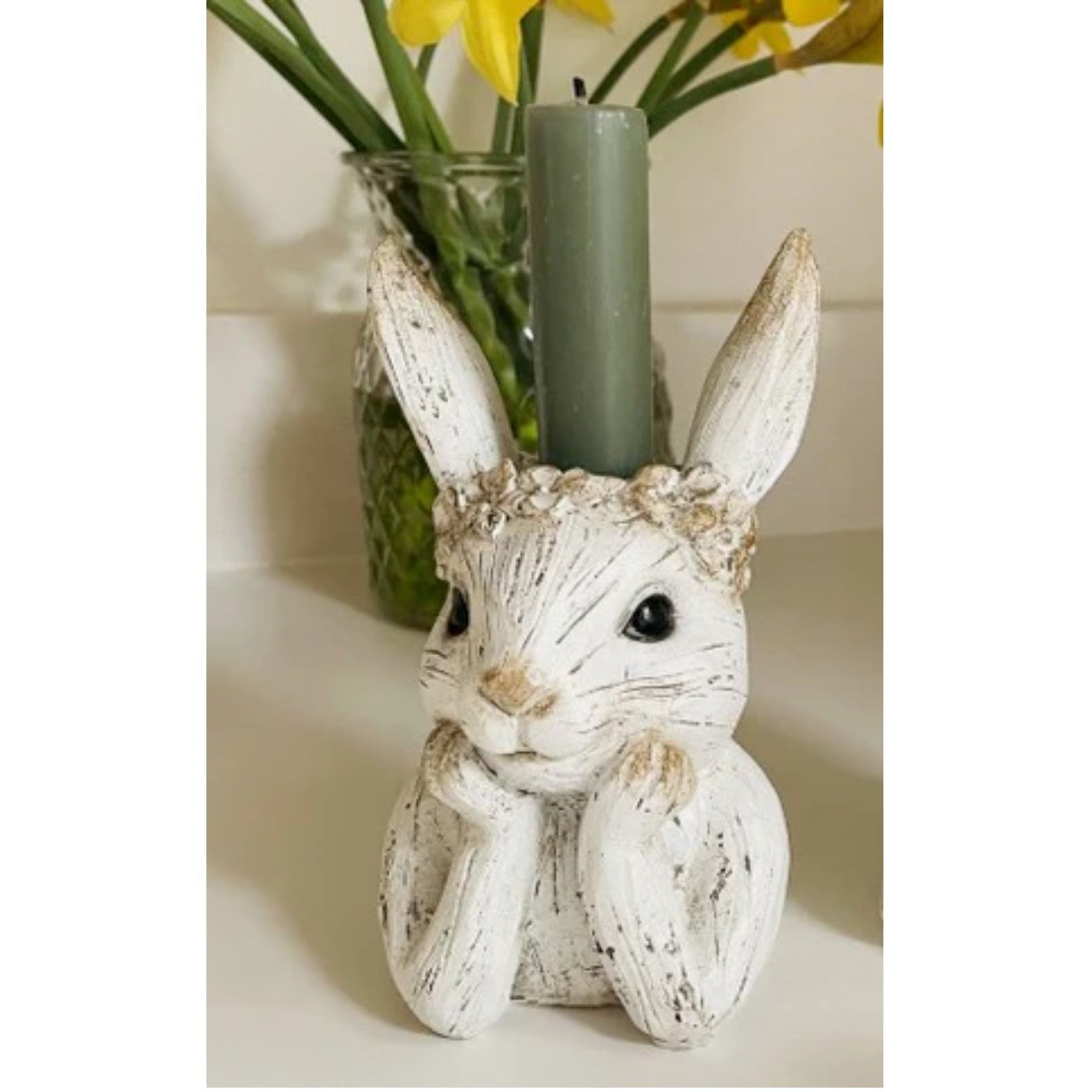 Resin White Rabbit Ornament Bunny Taper/Dinner Candle Holder Vintage Tabletop