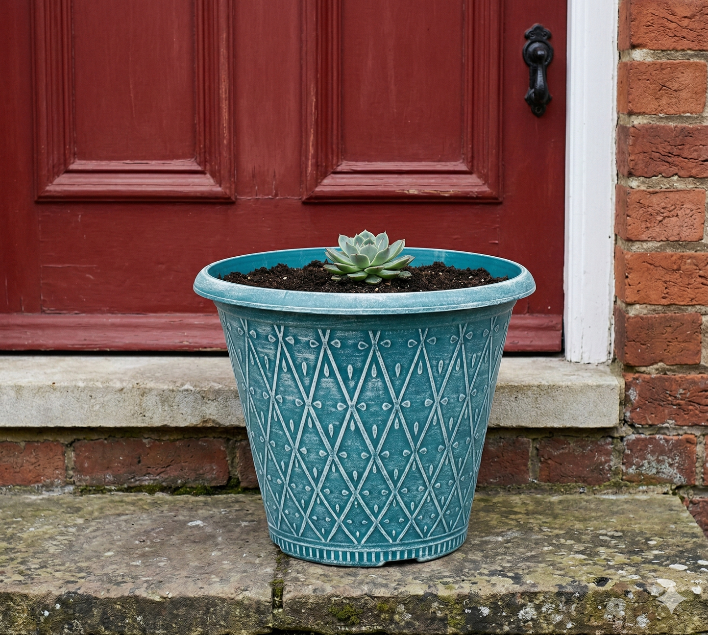 Round Teal Green Plastic 30cm Plant Pot 9.5L Garden Outdoor Decor Cover Planter