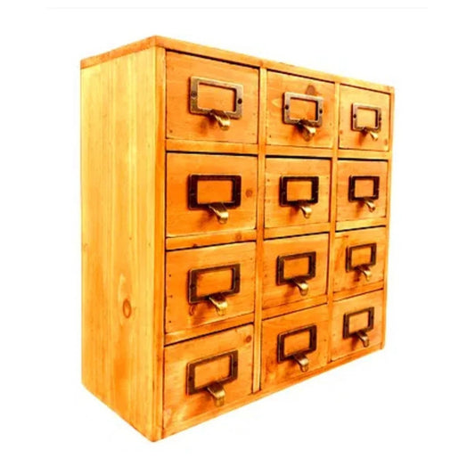 Wooden Storage 12 Drawers & Metal Nameplate Handles Trinket Drawer Bed, Living
