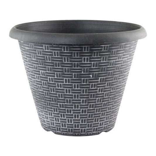 Round Plastic Plant Pot 30cm Black Woven 9L Home Garden Outdoor Planter Cover