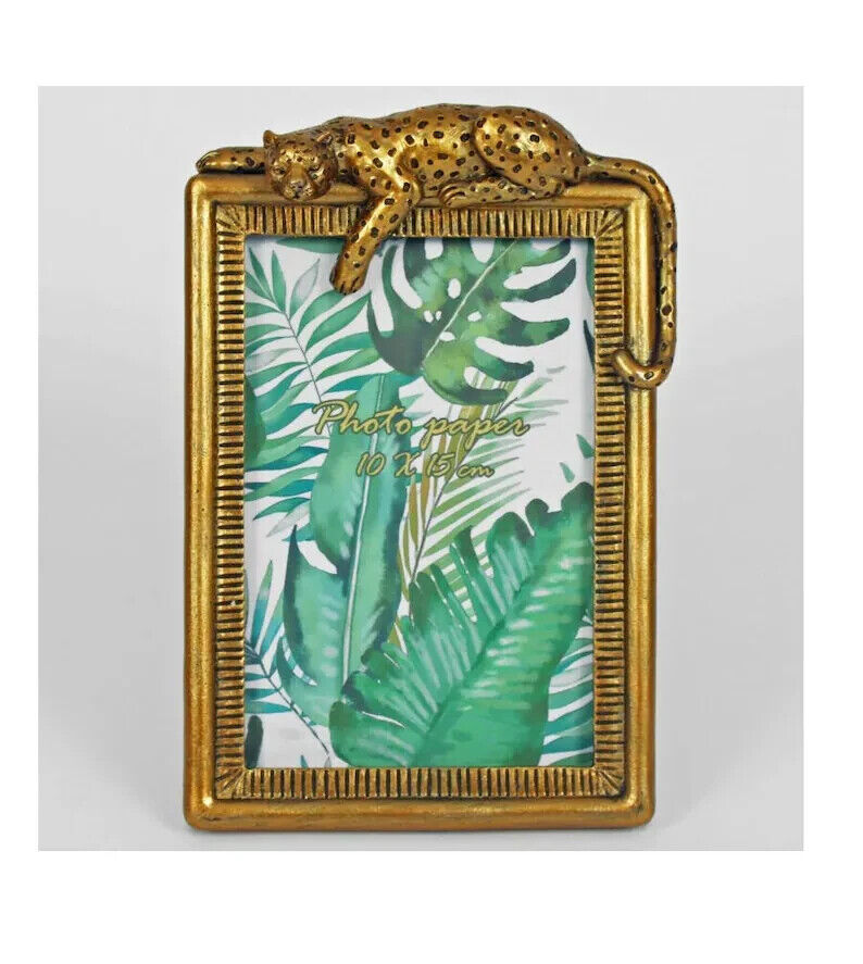 Gold Leopard Cheetah Photo Frame Free Standing Picture Holder 6x4 Vintage Look