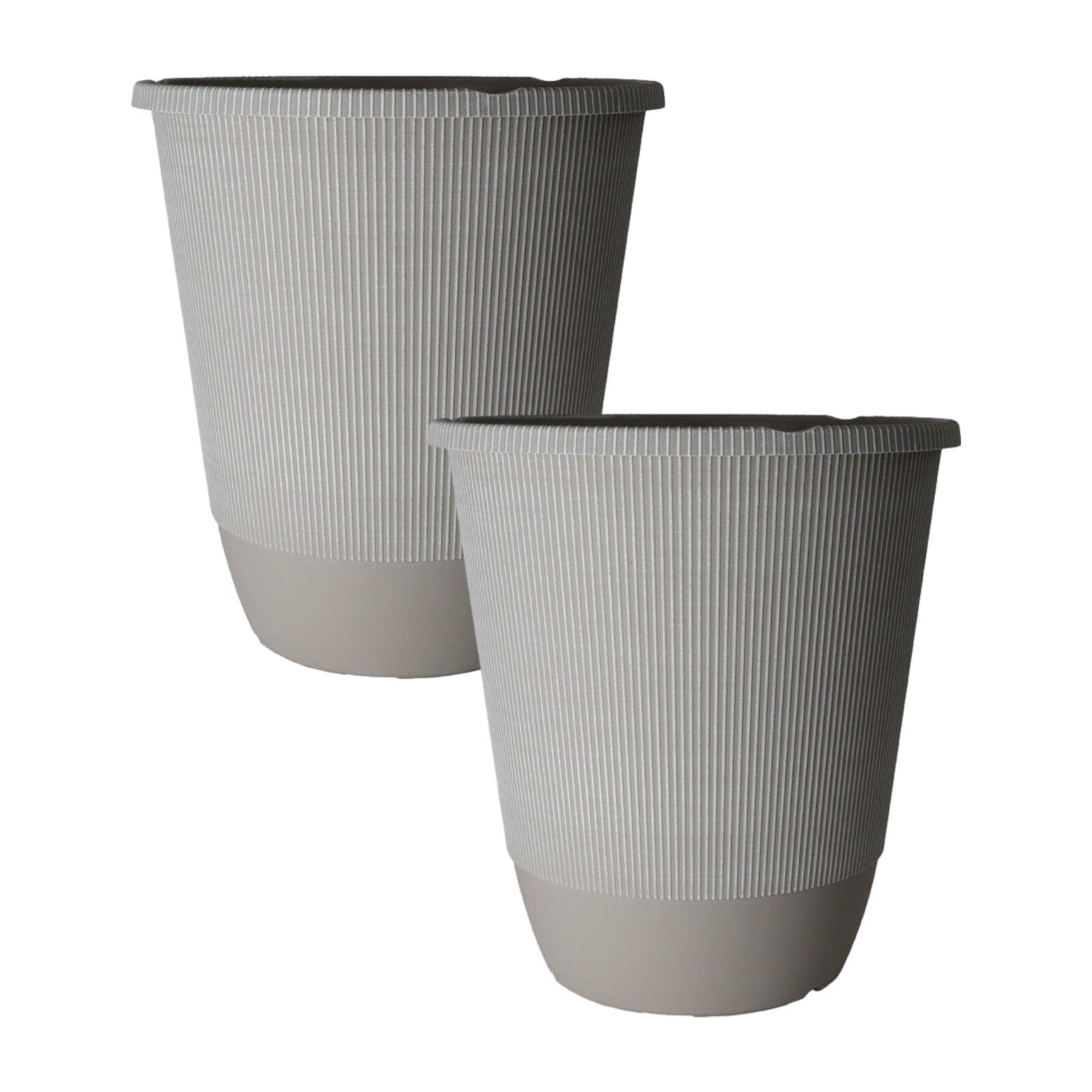 2Pc Round Large Grey Plastic Plant Pot 35cm Tall 21L Garden Outdoor Planter Pot