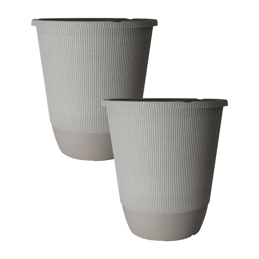 2Pc Round Large Grey Plastic Plant Pot 35cm Tall 21L Garden Outdoor Planter Pot