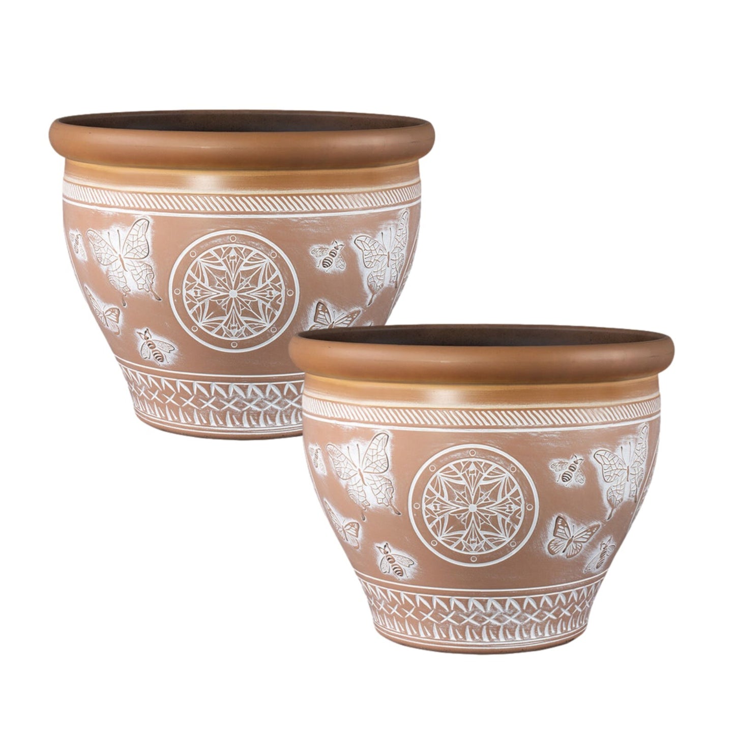 Plastic Terracotta Plant Pot 30cm Outdoor 11L Geometric Butterfly Patterned Pot