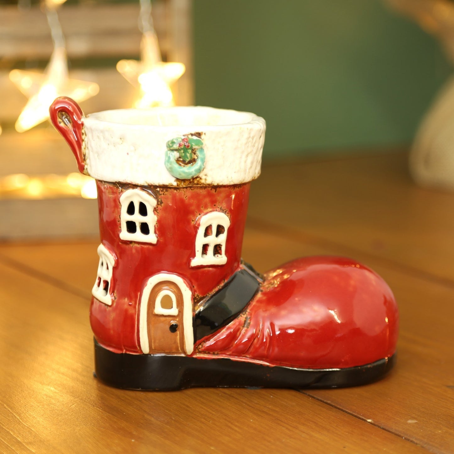 Ceramic Red Santa Boot Wax Melt Burner Christmas Shoe Wax Warmer Xmas Ornament