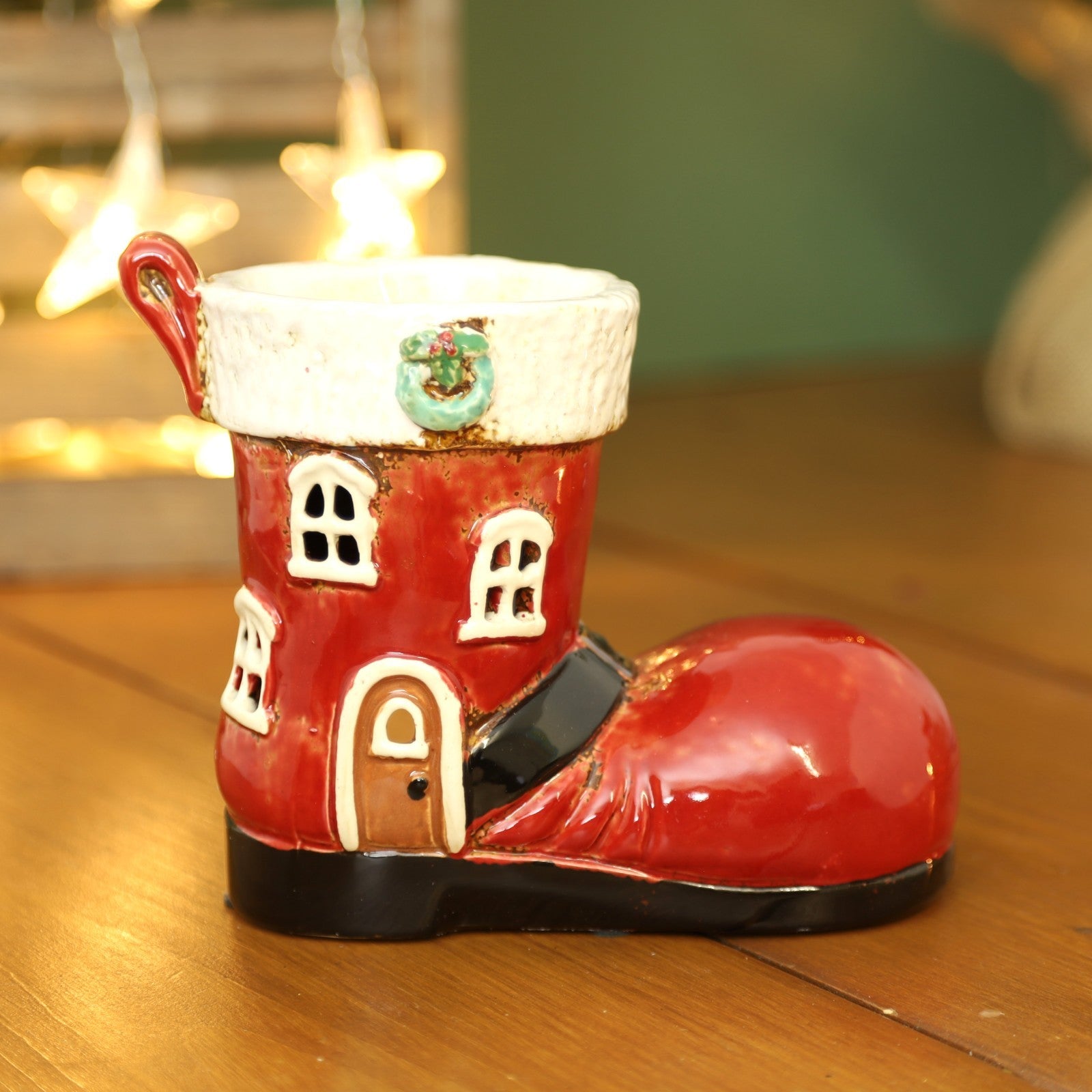 Ceramic Red Santa Boot Wax Melt Burner Christmas Shoe Wax Warmer Xmas Ornament
