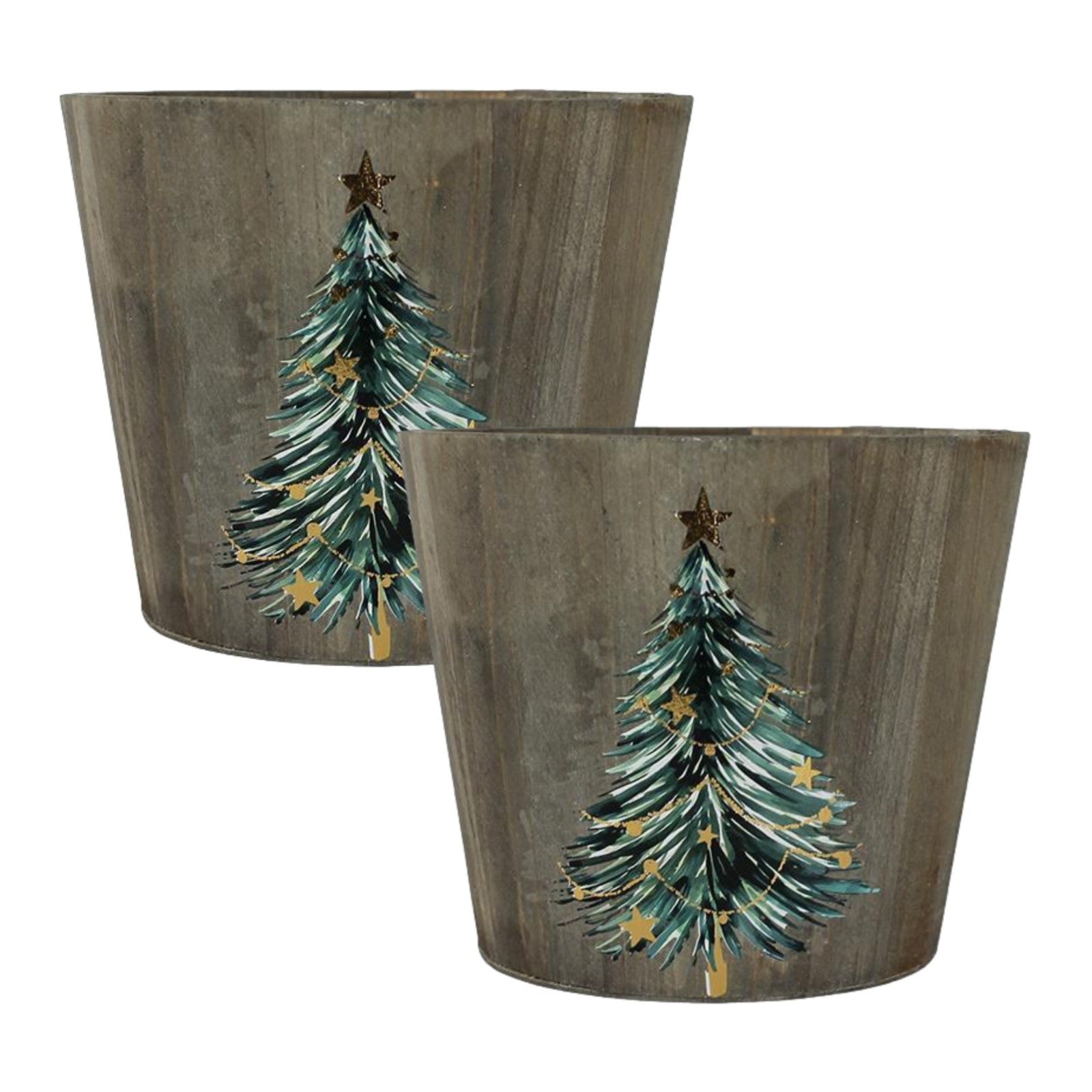 Wooden Planter 19.5cm Christmas Tree Theme Xmas Decorative Indoor Plant Pot Gift