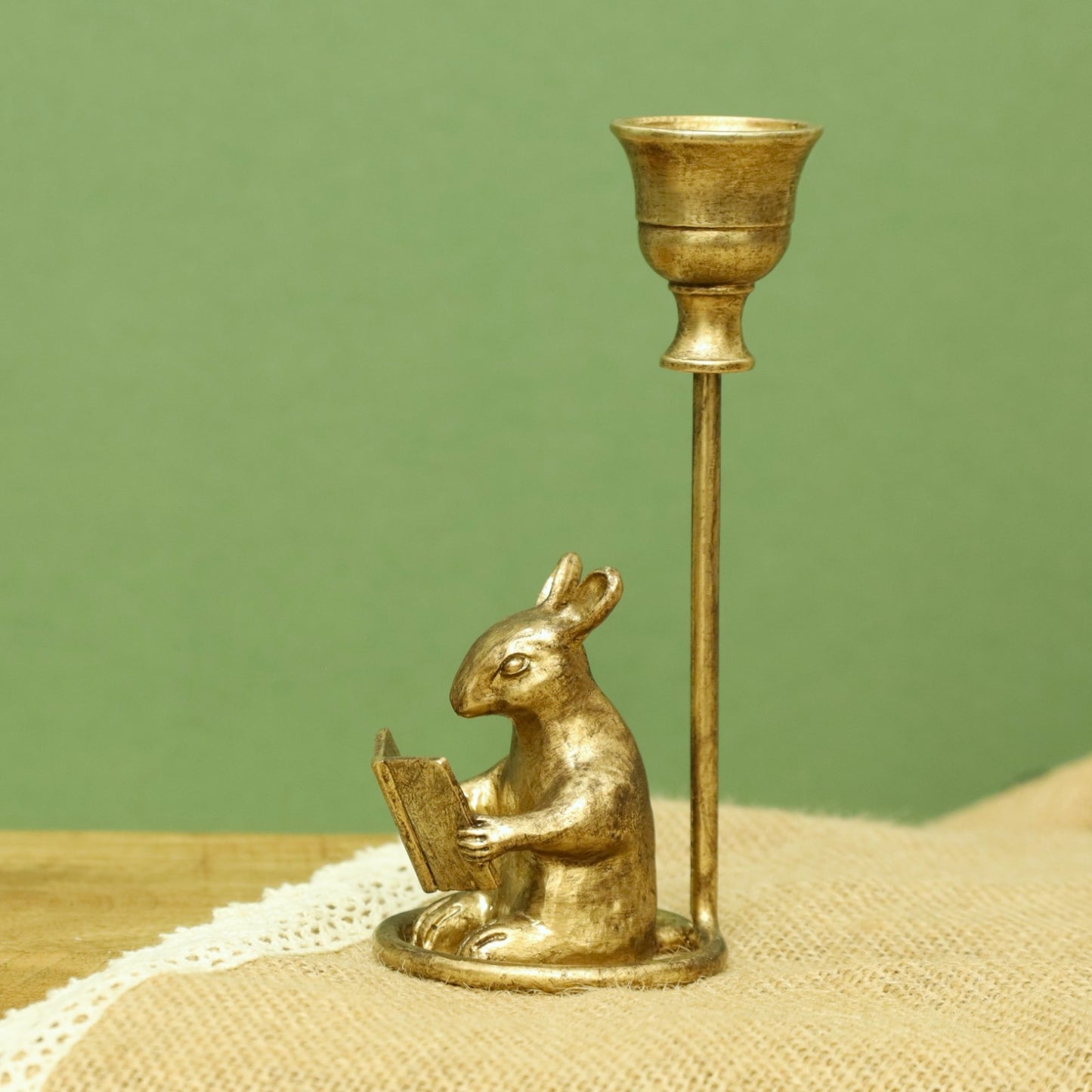 Metal Mouse Candle Holder Antique Gold Reading Mice Dinner Candlestick Ornament