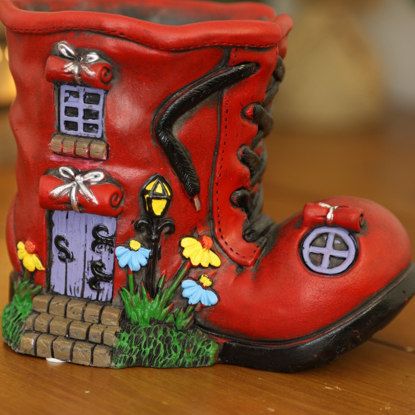Cement Red Fairy Door House Planter 19cm Christmas Xmas Home Garden Plant Pot