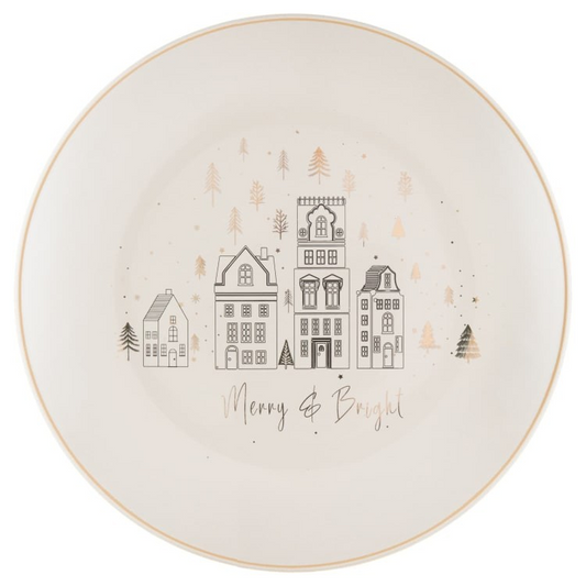 Christmas Merry & Bright Dinner Plate Nordic Noel Village Scene Xmas Festive