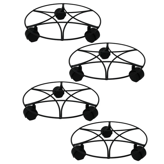 4Pc Plant Pot Planter Caddy Stand Mover Metal Black Wheels Trolley Wheelie Mover