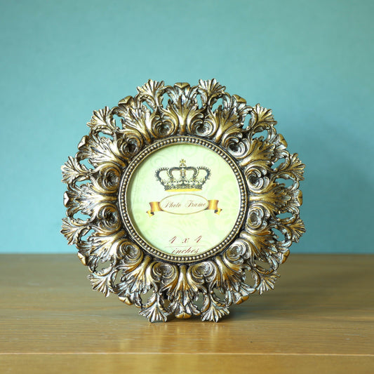 Gold Resin Photo Holder Frame Free Standing 4x4inch Picture Holder Vintage Look