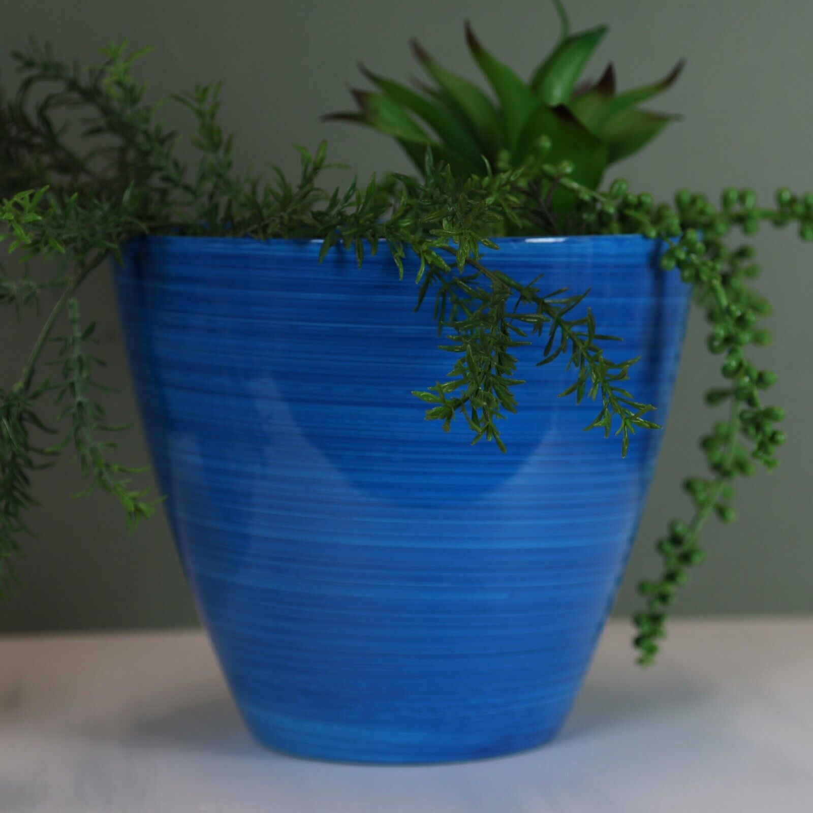 30cm Large Plastic Round Ocean Blue Savannah Planter Plant Flowers Pot Cover