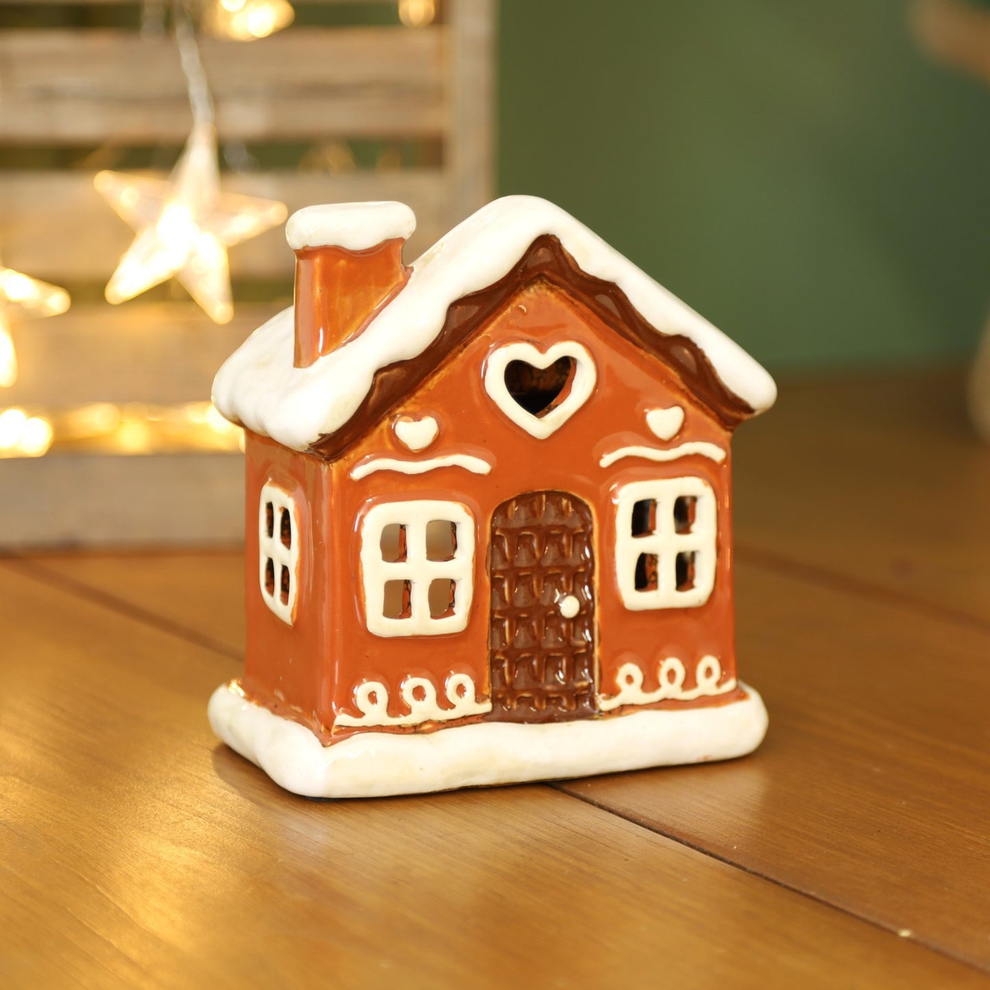 Ceramic Cottage Tealight Holder Wax Melt Oil Burner Village Scene Gingerbread