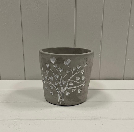 Grey Cement Love Tree Plant Pot 14cm Decorative Heart Tree Indoor Rustic Planter